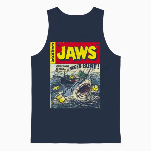 Jaws Pulp Attack Comic Cover Short Sleeve Unisex Tank Top - Navy