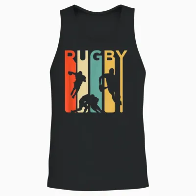 Vintage 1970's Style Rugby, Rugby Sports Gift Unisex Tank Top - Black