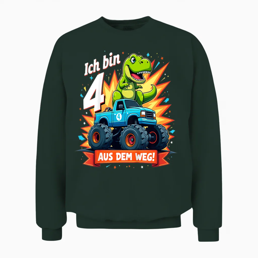 Kinder Ich Bin 4 Dinosaurier Monstertruck Kindergeburtstag Unisex Sweatshirt in Forest