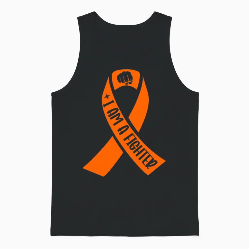 Multiple Sclerosis I'm a Fighter Orange Ribbon Unisex Tank Top in Black
