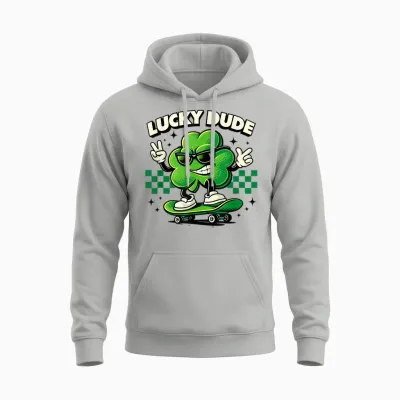 Lucky Dude Trèfle Patineur Trèfle St Patrick Unisex Hoodie - Ash