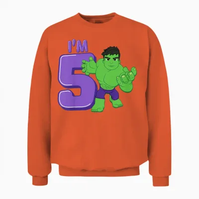 Kids Marvel Hulk Cute Hulk 5th Birthday I'm 5 Unisex Sweatshirt - Orange