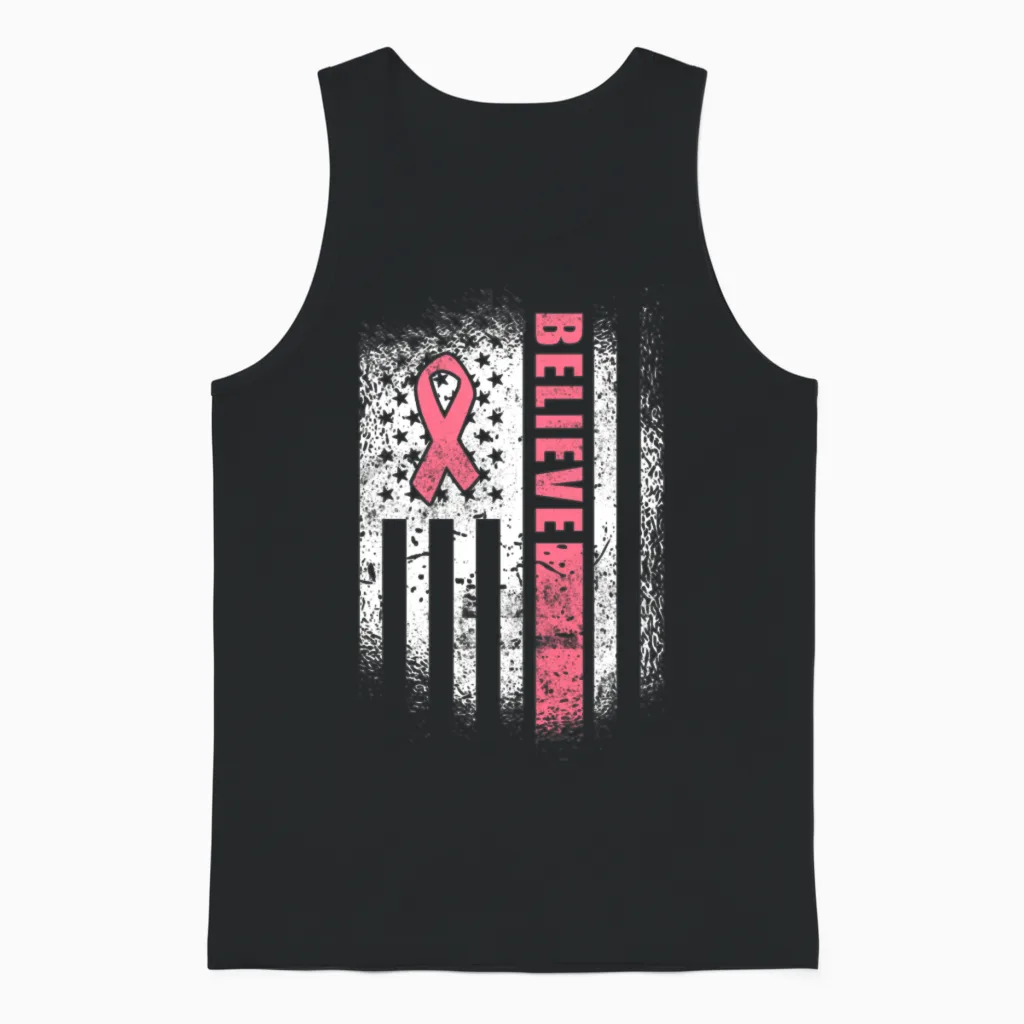 Breast Cancer Believe Breast Cancer Awareness Unisex Tank Top in Black