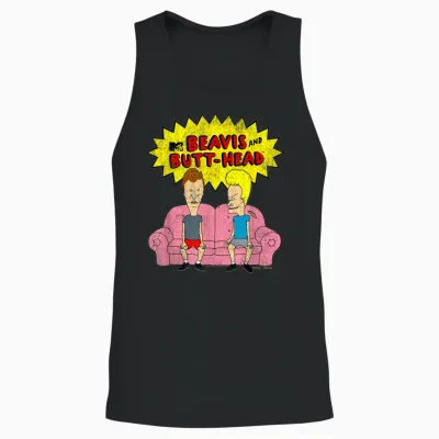 Beavis and Butt-Head T-Shirt Damen Schwarz Cartoon Classic V-Neck Short Sleeve T-Shirt S Eu Klein Regular Unisex Tank Top - Black