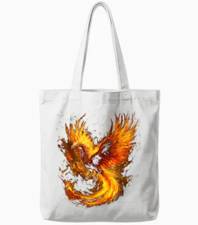 Phoenix Mythical Fantasy Illustration Phoenix T-Shirt, Black, S Tote Bags - White