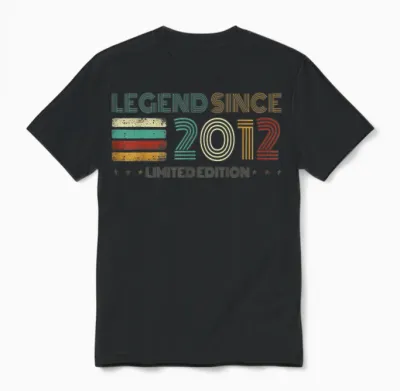 13 Years Old Legend Since 2012 13th Birthday Unisex T-Shirt - Black