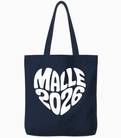 Malle 2026 Herz Form Mallorca Party Urlaub Herzform Feiern Tote Bags - Navy