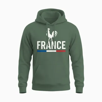 Modern France with White Rooster and French Unisex Hoodie - Military Green