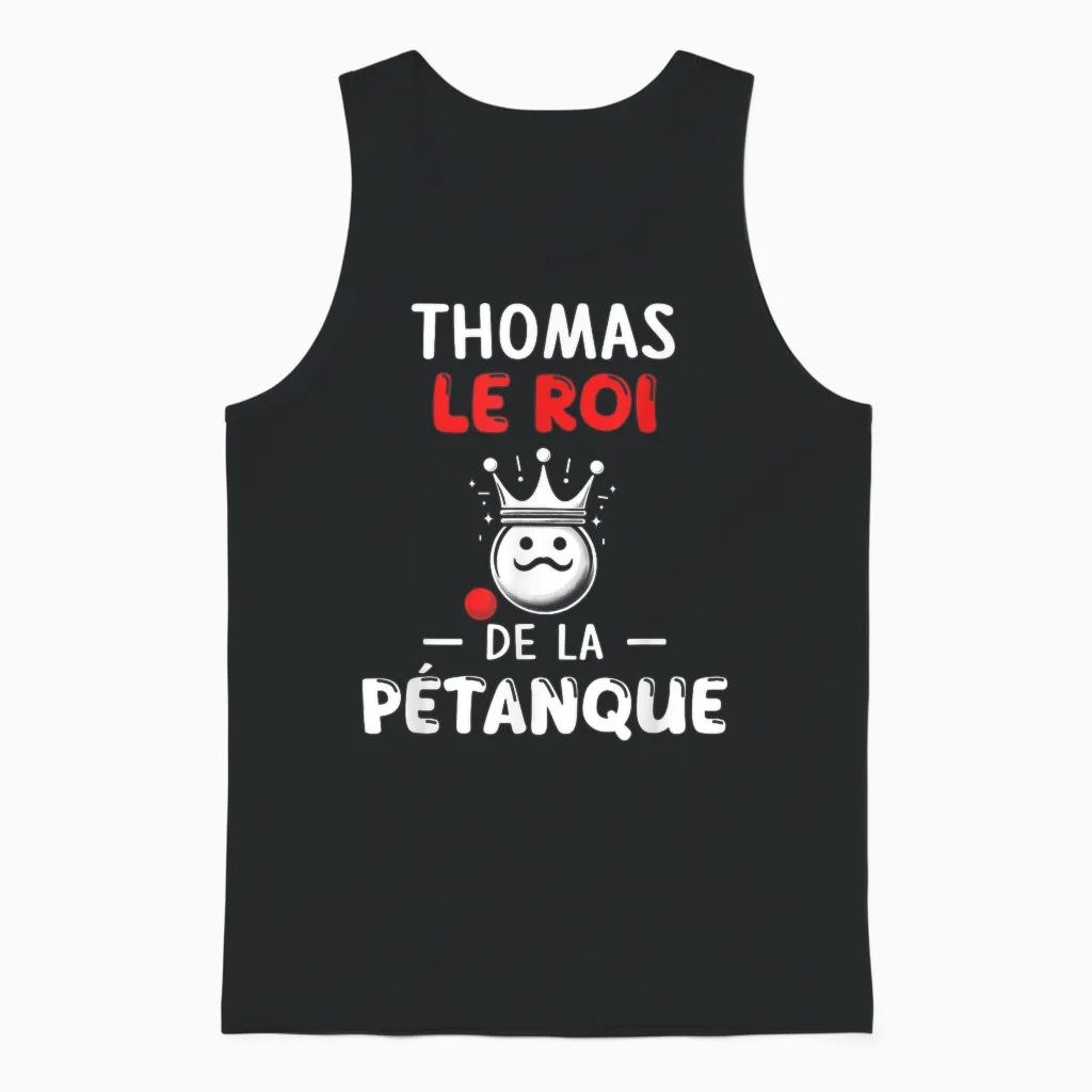 Personalised Gift Man Name Thomas Petanque Humour Unisex Tank Top in Black