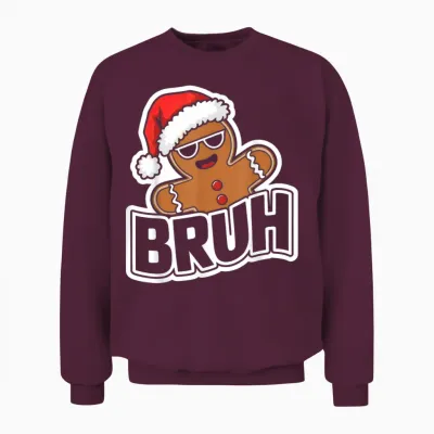 Bruh Funny Christmas Gingerbread Man Teens Boys Unisex Sweatshirt - Maroon