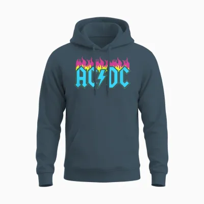 Official Ac/dc Rock Music Band Neon Flames Logo Unisex Hoodie - Dark Heather