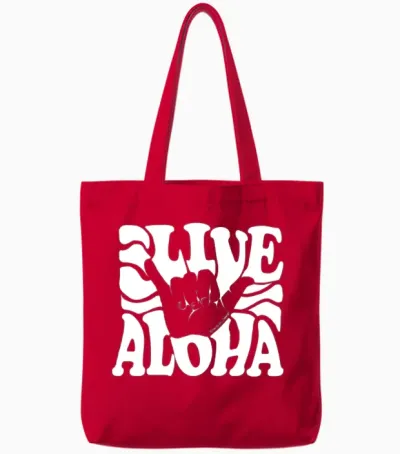Vintage Live Aloha State Hawaiian Islands Shaka Tote Bags - Red