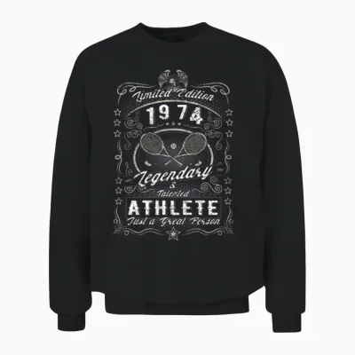 Vintage 1974 Tennis Birthday Gift Sport Hobby Unisex Sweatshirt - Black