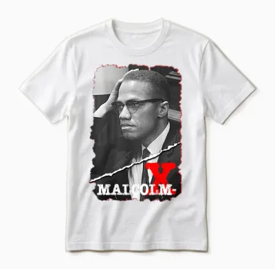 Malcolm X 001 Back Printed T-Shirt, Black, S Unisex T-Shirt - White