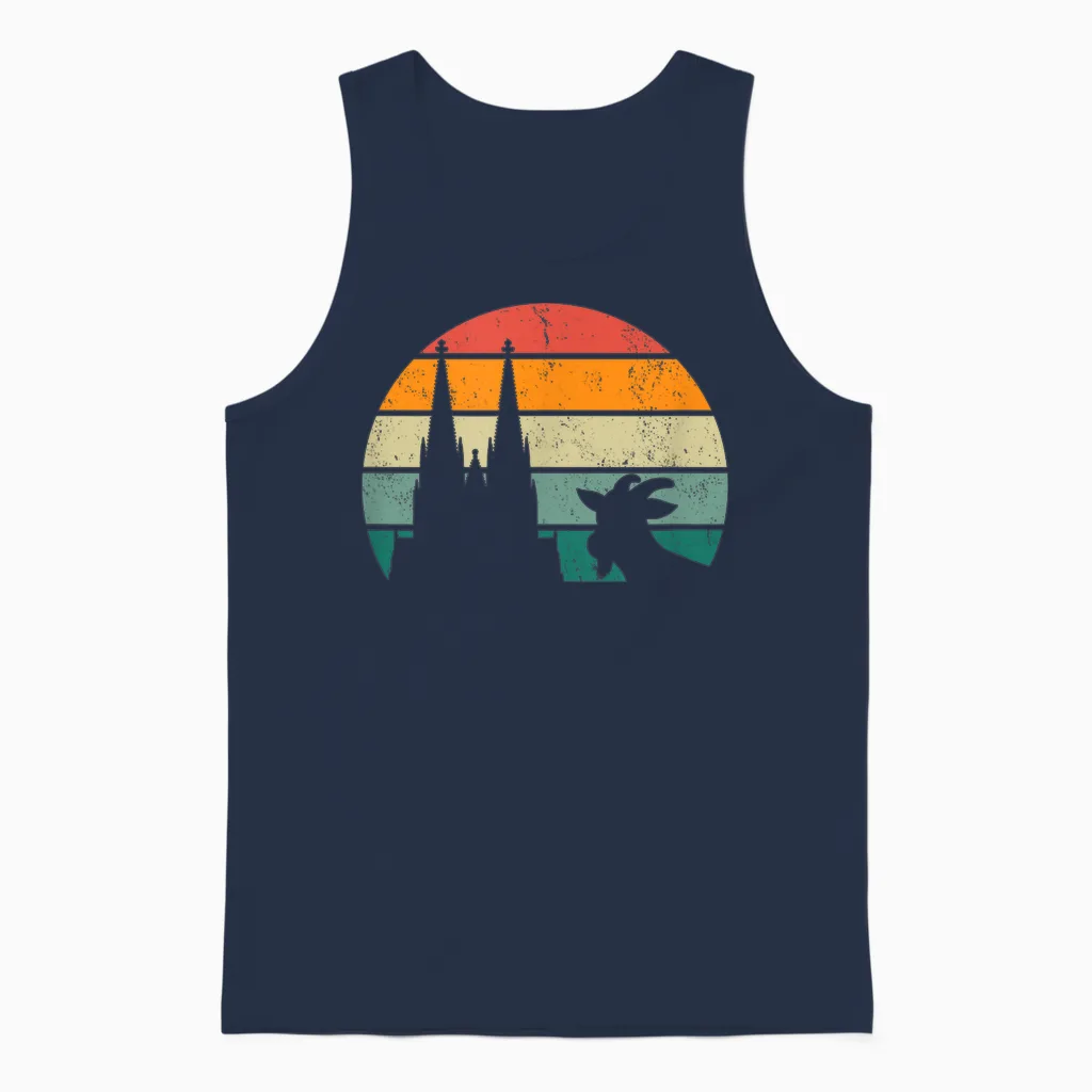 Cologne, My Town! Geißbock with Cathedral and Moon. Cologne Pride T-Shirt, Black Unisex Tank Top in Navy