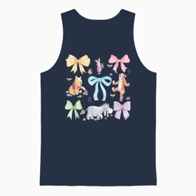 Disney Winnie the Pooh Cute Group Shot Sketch Chest Logo Unisex Tank Top - Navy