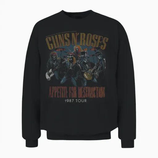 Guns N'roses Appetite for Destruction 1987 Vintage Rock Long Sleeve Tower Unisex Sweatshirt - Black