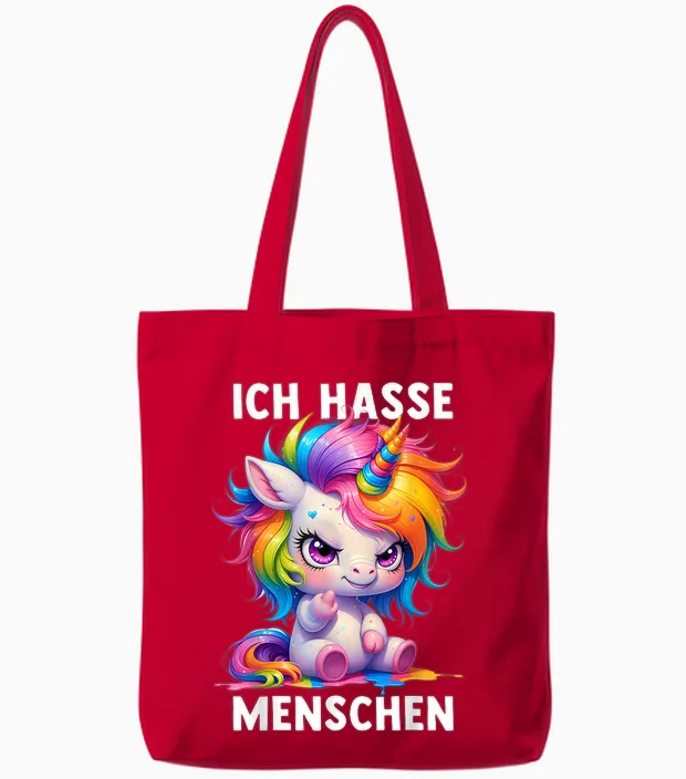 Misantroph T-Shirt with German Text "ich Hasse Menschen" (german Language), Black Tote Bags in Red