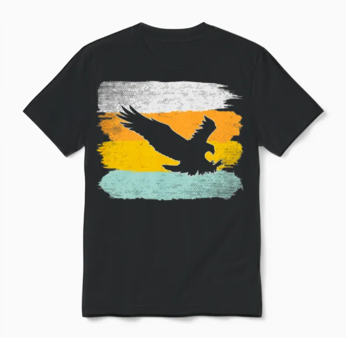Eagle Retro Wildlife Unisex T-Shirt in Black