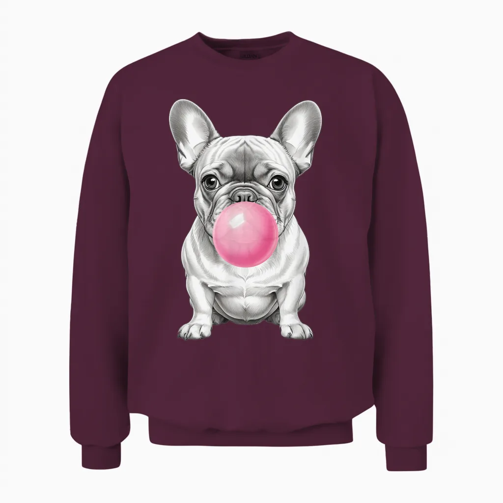 Ballon Bouledogue Français Rose Chewing-Gum Unisex Sweatshirt in Maroon