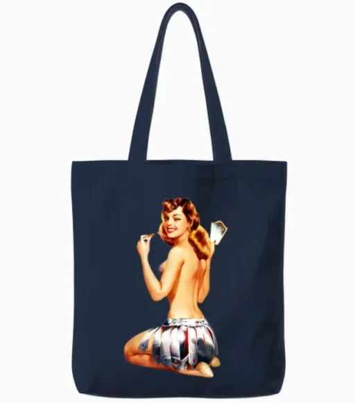 Vintage Retro Sexy Girl Pin Up Tote Bags in Navy
