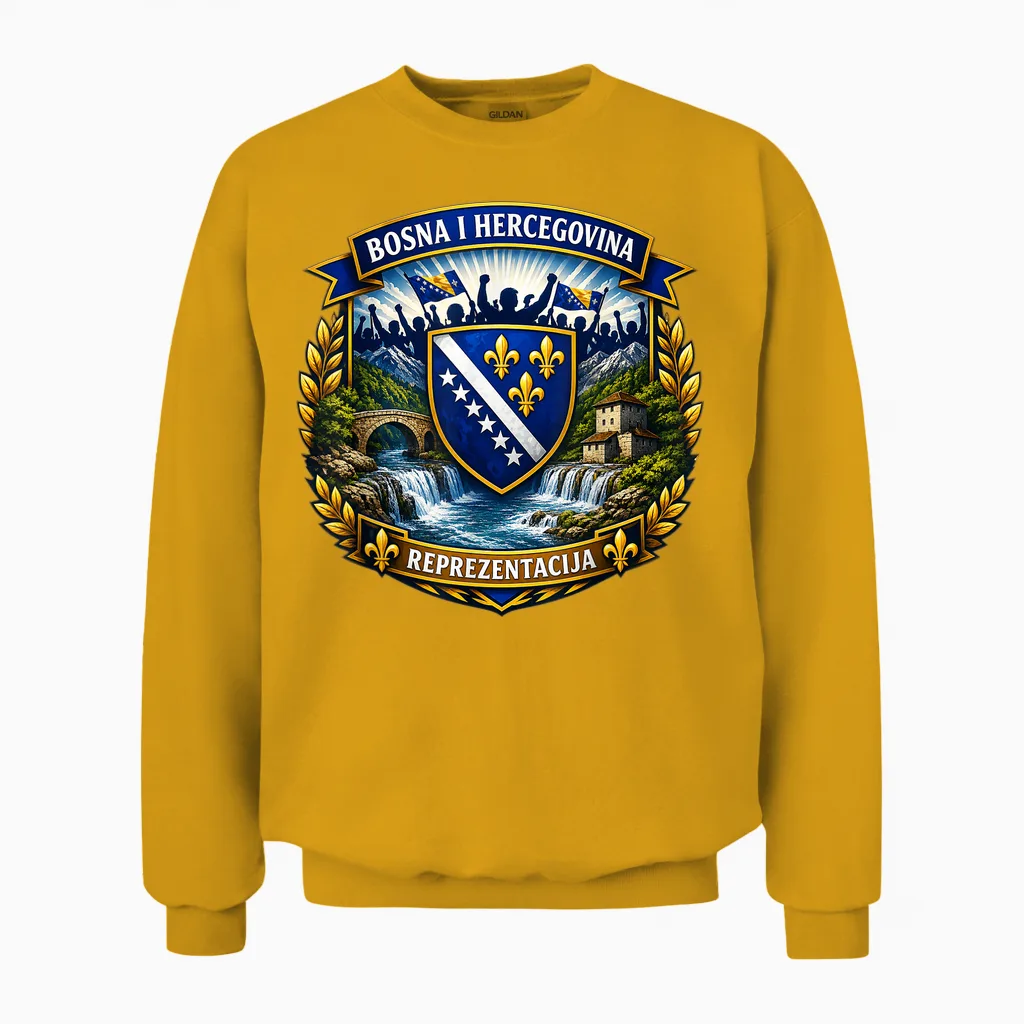 Bosnien Herzegowina Fans & Ljiljani Unisex Sweatshirt in Gold