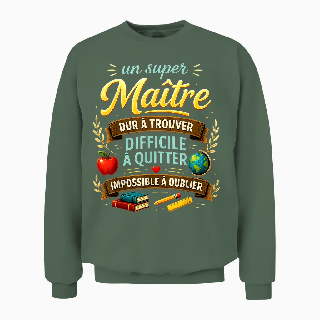 Cadeau Un Super Maître D'école Fin D'année Original Humour Unisex Sweatshirt in Military Green