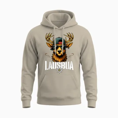 Lausbua Deer Oktoberfest Costume Shirt Leather Trousers Children's Unisex Hoodie - Sand