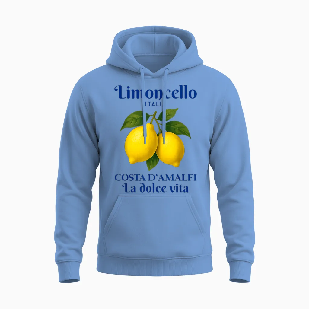 Amalfi Coast Retro Italia Lemon Coastal Unisex Hoodie in Carolina Blue
