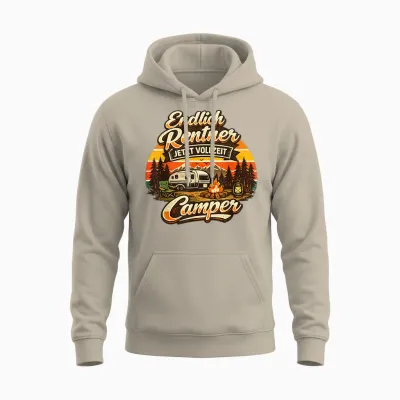 Endlich Rentner Jetzt Vollzeit Camper Camping Wohnwagen Unisex Hoodie - Sand