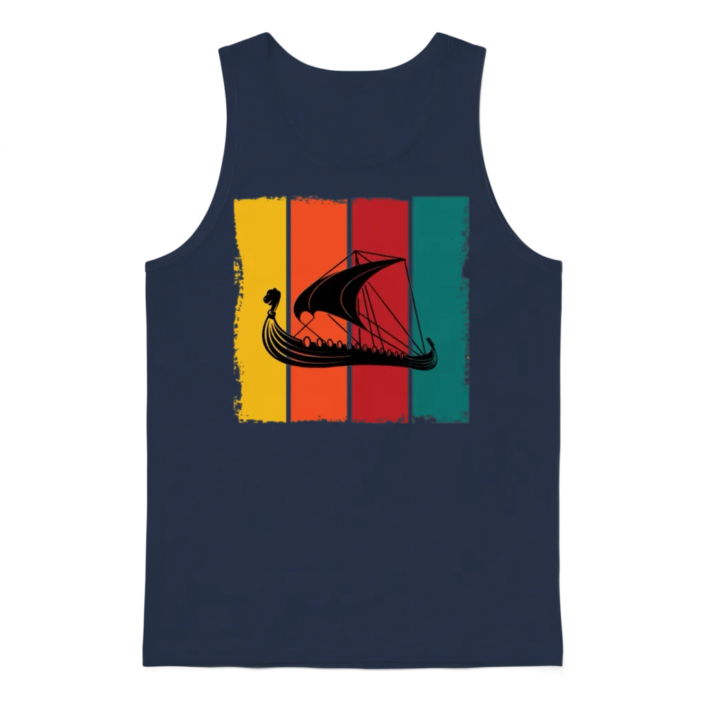 Retro Viking Ship Unisex Tank Top - Navy