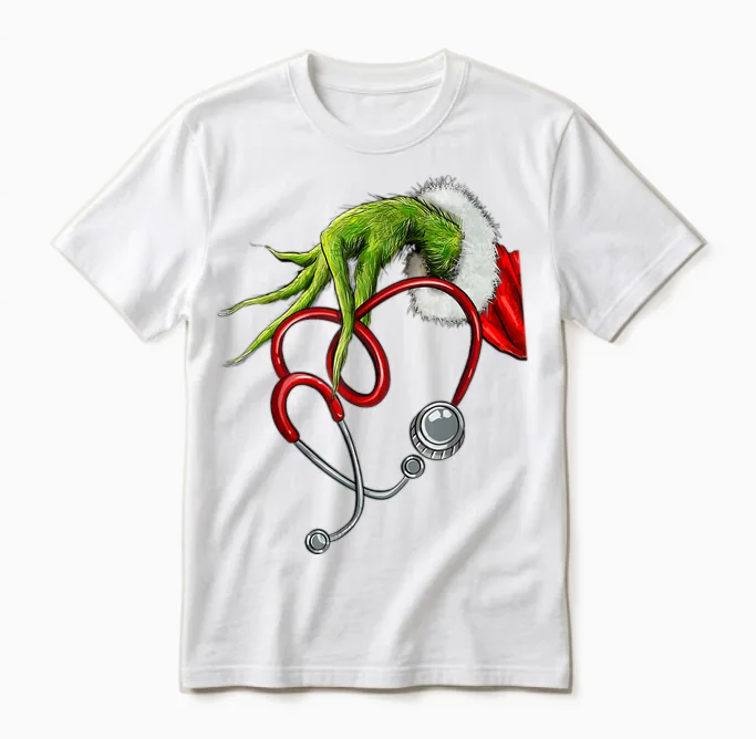 Nurse Funny Merry Christmas Stethoscope Nursing Xmas Pajamas Unisex T-Shirt in White