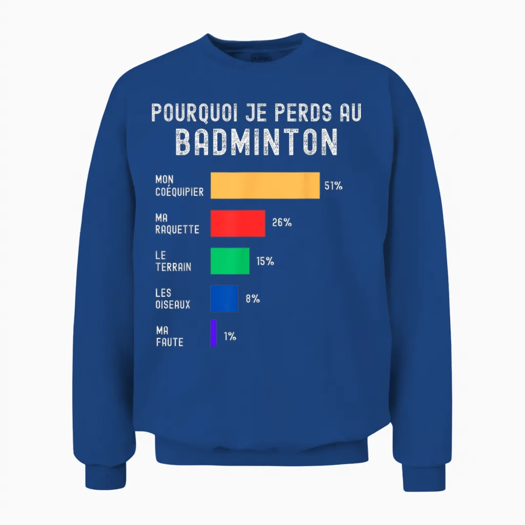 Maillot Badminton Je Peux Pas J'ai Badminton Gift Idea Bad T-Shirt, Black, S Unisex Sweatshirt in Royal