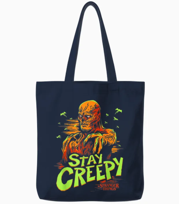 Stranger Things Vecna Stay Creepy Tote Bags in Navy