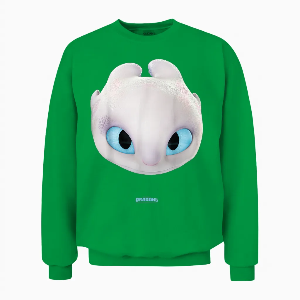 Dreamworks Dragons Light Fury Big Face Costume 3d T-Shirt, White Unisex Sweatshirt in Irish Green