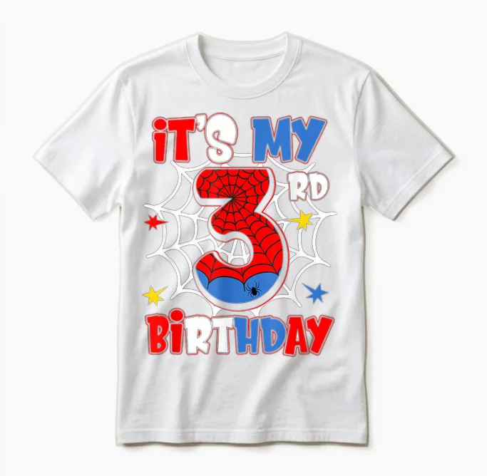 It's My 3rd Birthday Spider Theme Party 3 Year Old Boys Unisex T-Shirt in White