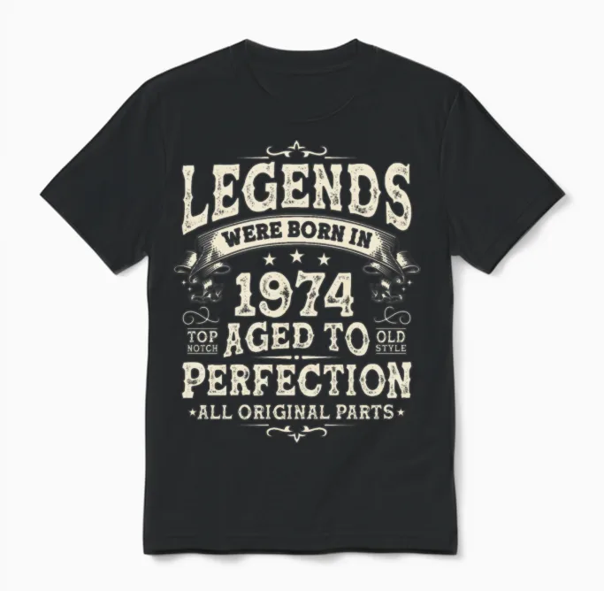 Vintage 1974 Birthdays Birthday Gift Unisex T-Shirt in Black
