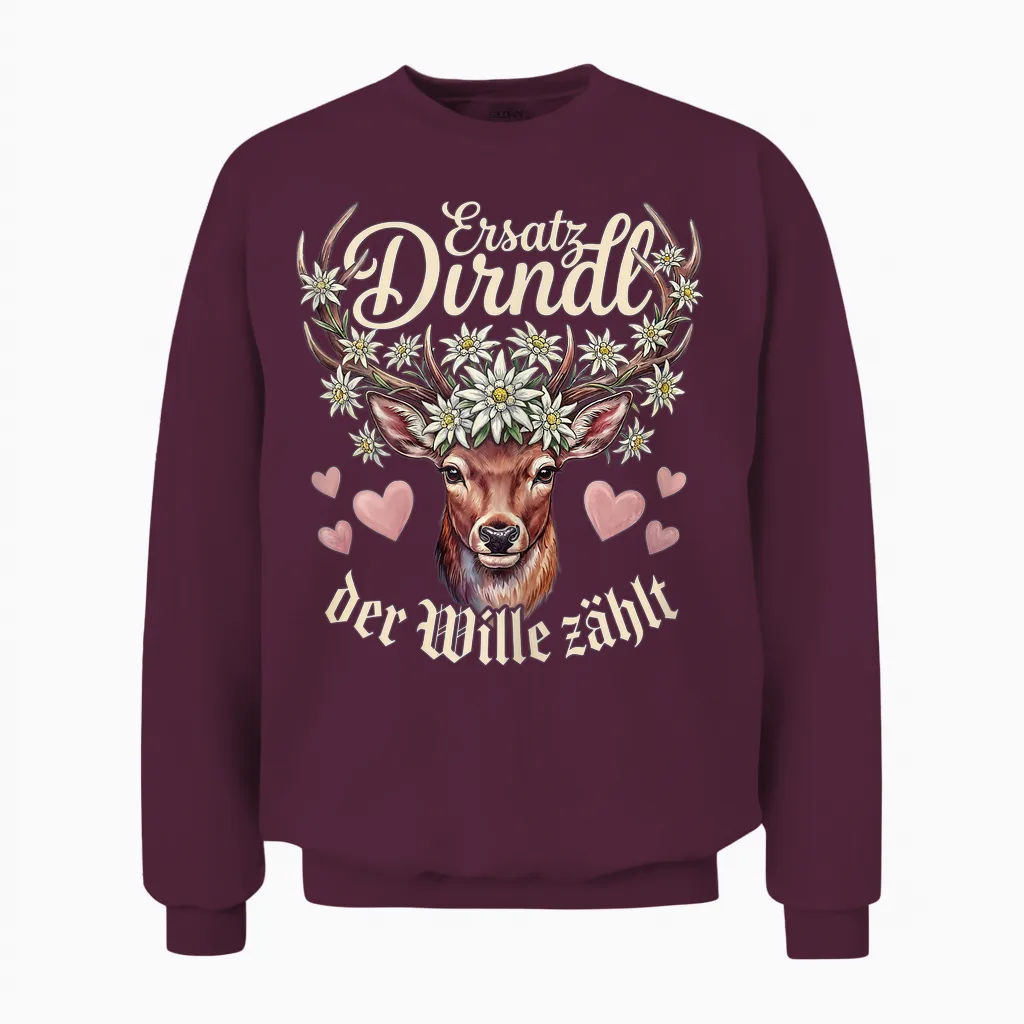 Hirsch T-Shirt Damen Trachtenshirt Dirndl Shirt Trachten Unisex Sweatshirt in Maroon