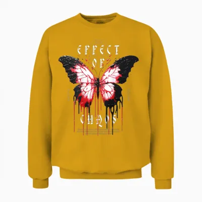 Y2k Hip Hop Backprint Streetwear Chaos Effect Butterfly T-Shirt, Black Unisex Sweatshirt - Gold