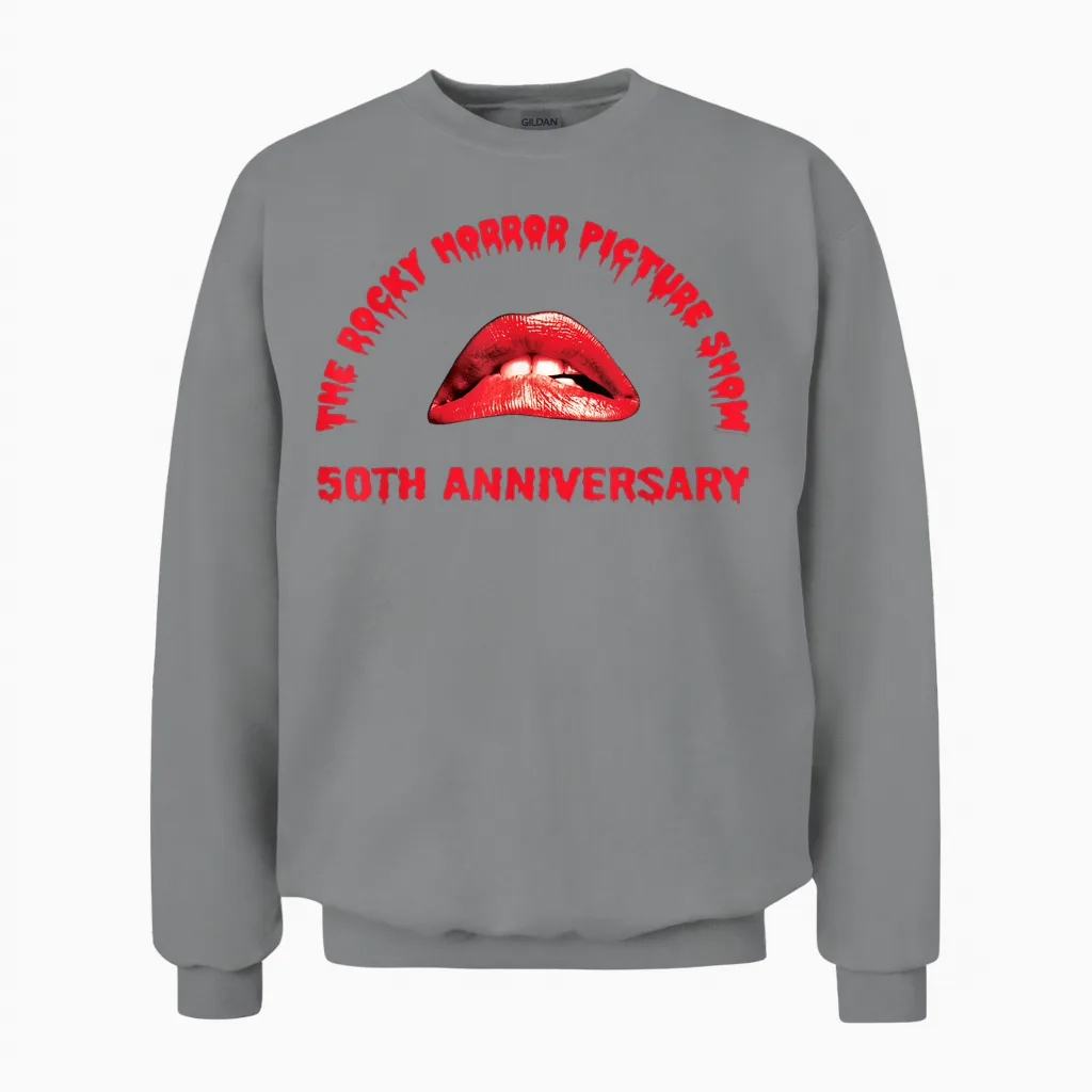 The Rocky Horror Picture Show 50th Anniversary Lips Logo Unisex Sweatshirt in Sport Grey