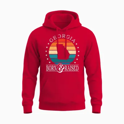 Born & Raised Georgia Usa State Pride Unisex Hoodie - Red
