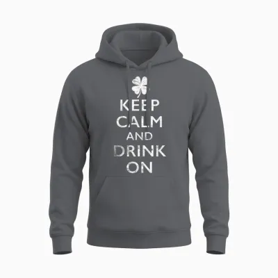 Keep Calm and Drink on Funny St Pattys Unisex Hoodie - Charcoal