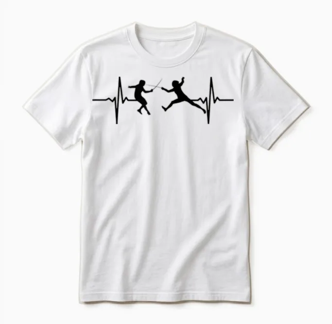 Fencing Game Fencer Sports Cardiogram Fencing T-Shirt, White, S Unisex T-Shirt in White