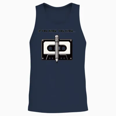 Retro Cassette Tape and Pencil Unisex Tank Top - Navy