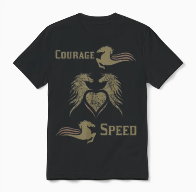 Horse Courage and Speed Lovers Gift Unisex T-Shirt in Black