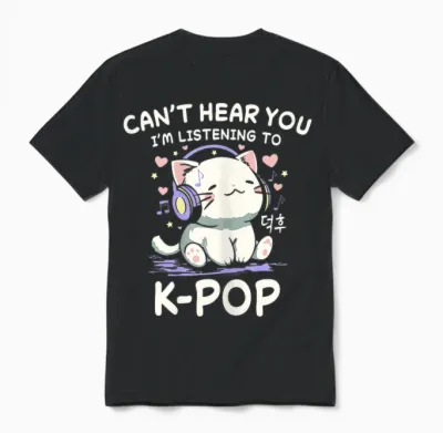 Korean Cat Can Not Hear You I Hear K-Pop Unisex T-Shirt - Black