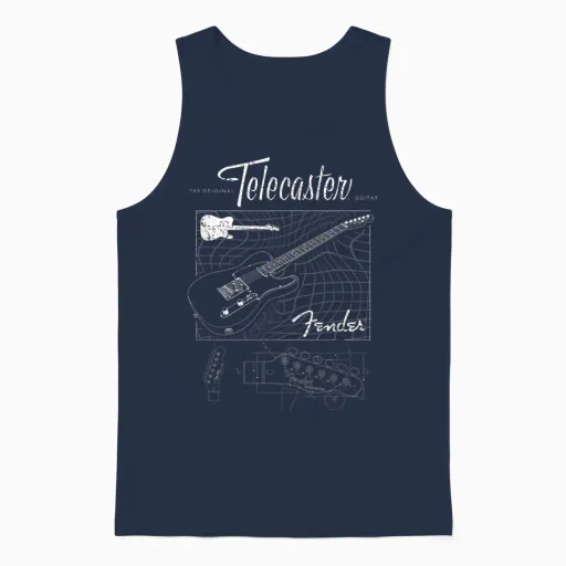 Fender the Original Telecaster Guitar Schematic Unisex Tank Top in Navy