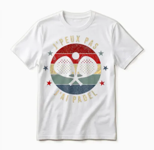 J'peux Pas J'ai Padel | Padel Racquet Padeliste T-Shirt, Black Unisex T-Shirt in White