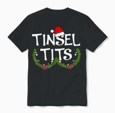 Funny Tinsel Tits Matching Jingle Balls Christmas Couples Unisex T-Shirt - Black