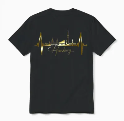 Hamburg Skyline Heartbeat Silhouette Love I Love Hamburg T-Shirt, Black Unisex T-Shirt - Black
